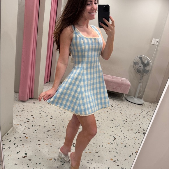 Blue Gingham Women's Dress - Picture 2 of 2